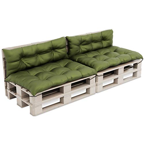 MOLTICO Palettenkissen Palettenauflagen Wasserdicht - Indoor und Outdoor - Set 4X: 2X Sitzkissen 120x80x 14 cm und 2X Rückenkissen 120x40x 14 cm - Grün