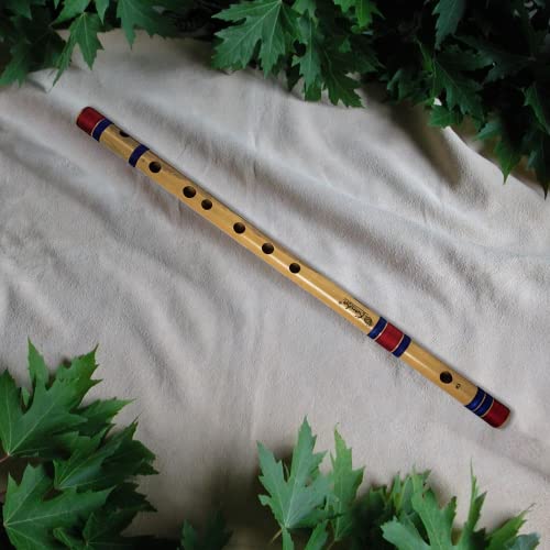 Image of Kanha Flutes C Scale Natural Medium Assam Bamboo Flute Musical Instrument Size 19 Inch Bansuri Right Handed With Cover