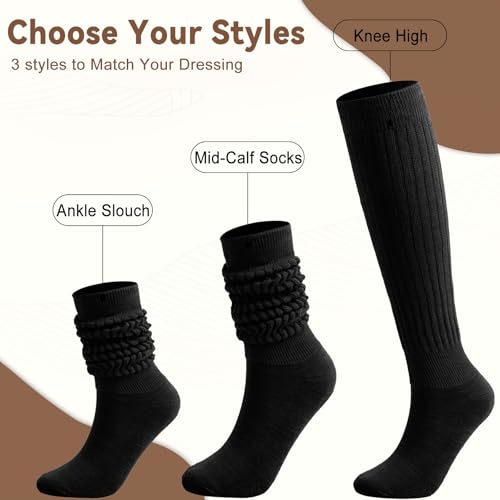 Slouch Socks for Woman Cotton Knit Knee High Scrunch Slouchy Stockings Bulk Pack3