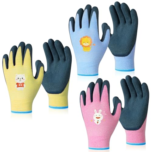 Ainiv 3 Paar Kinder Arbeitshandschuhe, Gartenhandschuhe Kinder, Rutschfeste...