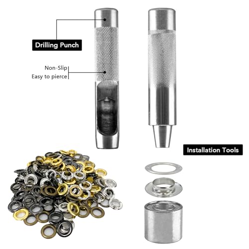 Ösen Werkzeug Kit 14 mm Tülle Ösen Scheiben – Set 120 Grommet Ösen mit Aufbewahrungsbox ✪ - 4