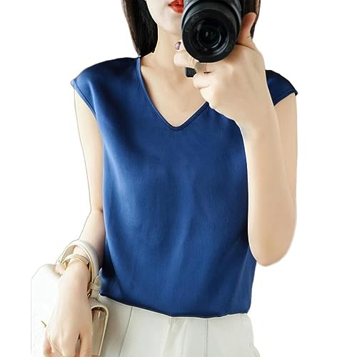 T-shirt en satin col en V hauts de mode femme été chemise manches courtes