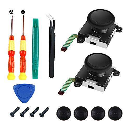 Innoo Tech 2 Pack 3D Joystick Analog Thumb Stick Replacements for NS Nintendo Switch Joy-Con Right Left Switch Controller with Repair Tools Tri-Wing, Cross Screwdriver, Pry Tools ,Thumbstick Caps