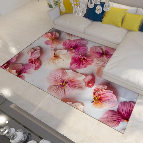 Tapis imprimé 3D fleurs roses réalisme visuel exceptionnel - 3