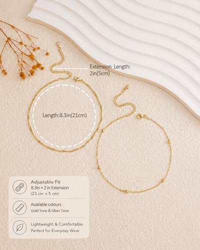 Image of FUNEIA Gold Silver Ankle Bracelets for Women Waterproof 14K Gold Plated Anklets for Women Non Tarnish Dainty Layered Beaded Heart Anklet Set Summer Beach Foot Chain Jewelry Gifts Trendy Stuff