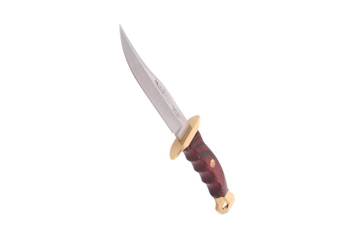 Muela Cuchillo de caza BW-14 con hoja de acero inoxidable ACX-380 de 14 cm y empuñadura de madera de coral para Caza, Pesca, Supervivencia y Bushcraft + Portabotellas de regalo