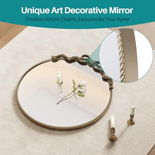 Image of Round Bronze Bow Mirror, 30 inchx28 inch Vintage Mirror with Metal Frame