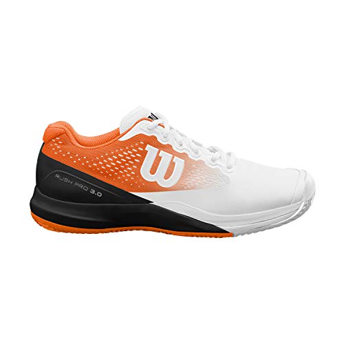 Wilson Rush Pro 3.0 Paris Clay, Zapatilla de Tenis para Tierra Batida, tenistas de Cualquier Nivel para Hombre, Blanco/Naranja/Negro, 44 EU