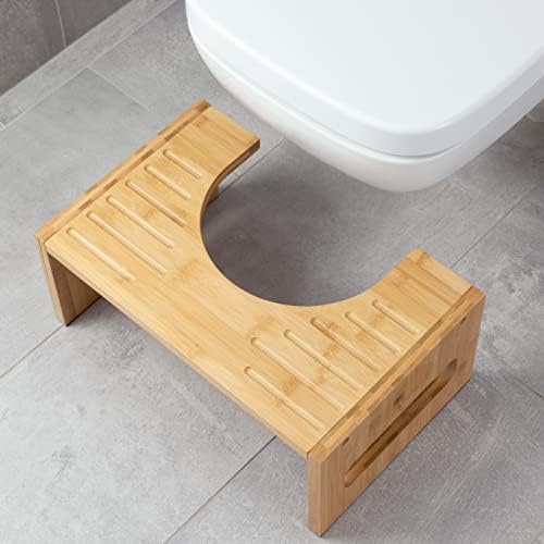 Navaris Toilet Stool for Adults - Squatting Adult Step Footstool for Use on Bathroom Toilet - Bamboo Step for Toilet Squat Position