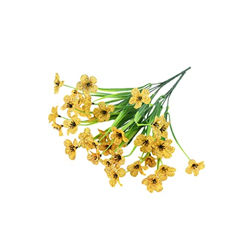 dijiusidy 2X jardín de plástico 5 Tenedores Flores Artificiales Violeta Resistente a los Rayos UV Plantas Falsas al Aire Libre Ramo de Flores para Maceta, Amarillo