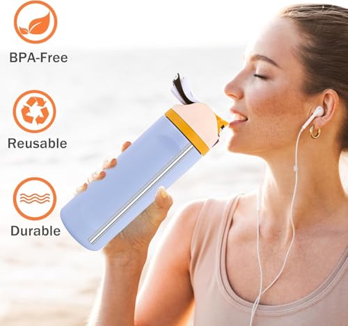 Image of LUCKINEE 6pcs Replacement Straws for Owala Cup FreeSip /Flip 24oz 32oz | 8.27 Inch Long Reusable Straws, Metal Stainless Steel Straws for Owala Water Bottle, with 2Pcs Cleaning Brushes, BPA Free