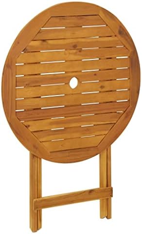 Free-Standing Folding Floating Table，Solid Acacia Wood Folding Patio Dining Table, Outdoor Round Garden Table with Umbrella Hole