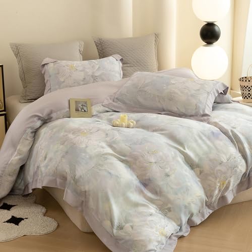 ECOCOTT Bedding 3-Piece Duvet Cover Set King Size – Silky Soft 100% Lyocell, Cooling & Breathable for Hot Sleepers, Misty Bloom Floral Pattern, Moisture-Wicking Luxury