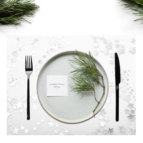 Chemin de table anti-plis en polyester argenté étoilé pour repas de fête réussi