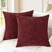 CaliTime Pack of 2 Cozy Throw Pillow Covers Cases for Couch Sofa Home Decoration Solid Dyed Soft Chenille 18 X 18 Inches Burgundy