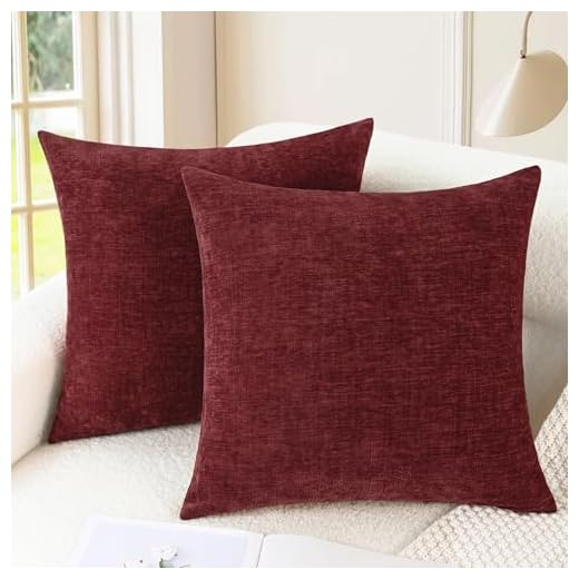 CaliTime Pack of 2 Cozy Throw Pillow Covers Cases for Couch Sofa Home Decoration Solid Dyed Soft Chenille 18 X 18 Inches Burgundy