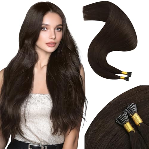 Image of Moresoo I Tip Hair Extensions Human Hair, Dark Brown, 14 Inch, 80g