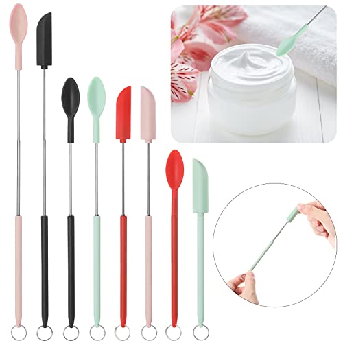 8 Pcs Makeup Spatula Set Adjustable Mini Silicone Spatula Reusable Small Scooper And Spoon Cosmetic Spatula Tiny Spatula For Cosmetics Kitchen Bottle Beauty Jar, 4 Colors #TOP25