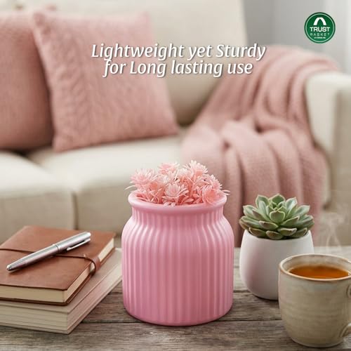 Image of TrustBasket Sereno Plastic Decorative Flower Vase Set White & Pink, Modern Table Top Home Decor Accent for Living Room Bedroom Office, Compact Durable Minimalist Vase for Flowers, Set of 2