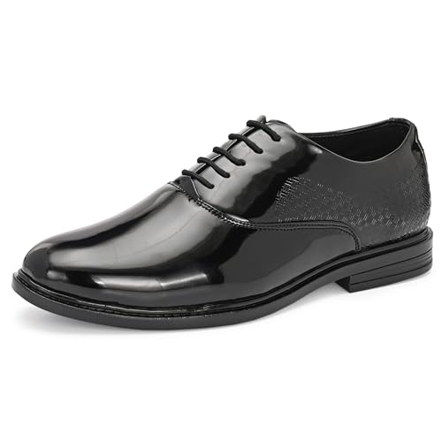 Image of Centrino Men's Formal Glossy Lace-Up Shoes | Patent Leather Oxford Dress Shoes|Comfortable Pointed Toe Formal Shoe| Stylish Looking Footwear for Formal Business Wedding & Office Shoes (9357)