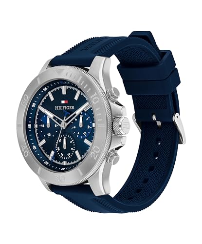 Tommy Hilfiger Men's Multifuction Stainless Steel & Navy Blue Sil...