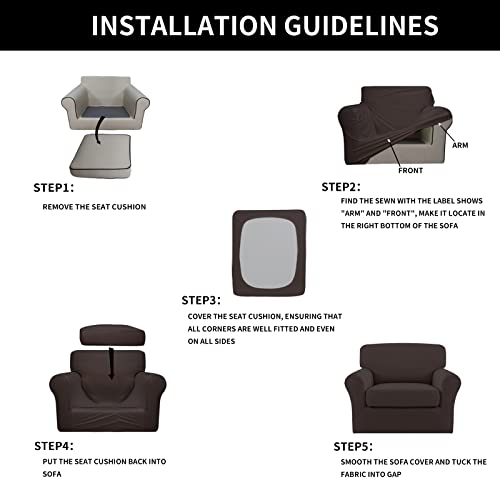 Image of Easy-Going 2 Pieces Stretch Sofa Slipcover for Armchair Washable | Spandex Soft Fitted Sofa Couch Cover for Living Room Washable Furniture Protector with Bottom Kids Pet Chocolate