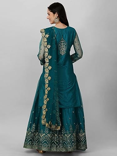 Image of TRENDMALLS Women's Net Embroidery Salwar Suit Set Kurta Lehenga with Dupatta