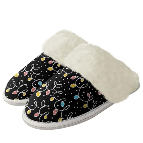 Fuzzy Slippers for Women Men Plush Warm Slippers Cozy House Shoes Winter Bedroom Shoes with Fuzzy Collar
