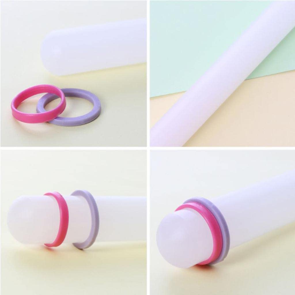 Juego de 5 rodillos antiadherentes para decoración de fondant, pasteles, masa de 33 cm, color blanco