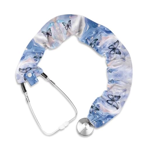 Cugasmaru Butterfly Stethoscope Covers for Nurses Marble Stethoscope Sleeve Cover Stretchy Stethoscope Cover Scrunchie for Women Fit to All Types of Stethoscopes
