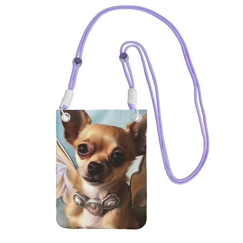 HJTRW Kleine crossbody tassen voor vrouwen mobiele telefoon tas mini draagzak bruin chihuahua engel vleugels telefoon portemonnees mobiele telefoon portemonnee, paars, één maat