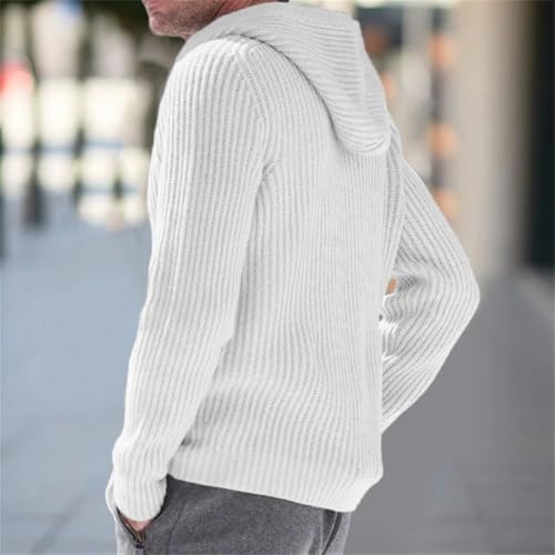 Men’S Thick Hooded Knitted Cardigan V-Neck Long Sleeve Full Zip Sport Jumper with Pockets3