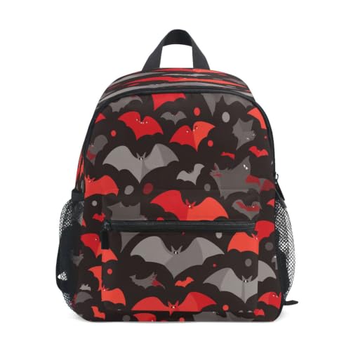 Cartable enfant chauves-souris rouge et noir avec bretelles confortables