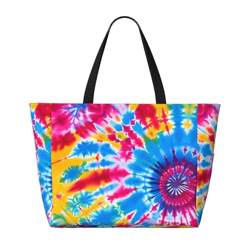 Colorful Tie Dye Large Capacity Travel Bag Lightweight Shopping Handbag Beach Tote Bags Casual Work Bag For Women2