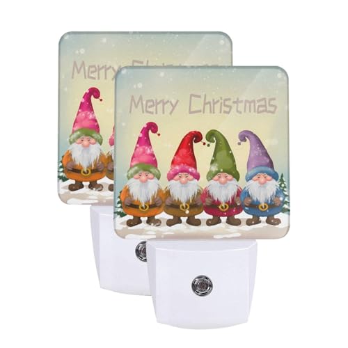 Image of Colorful Christmas Gnome Night Light Set of 2, Winter Snowflake Auto Sensor LED Dusk-to-Dawn Nightlights, Plug-in Sensor Lamp for Bedroom Bathroom Kitchen Hallway Stairs Decorative