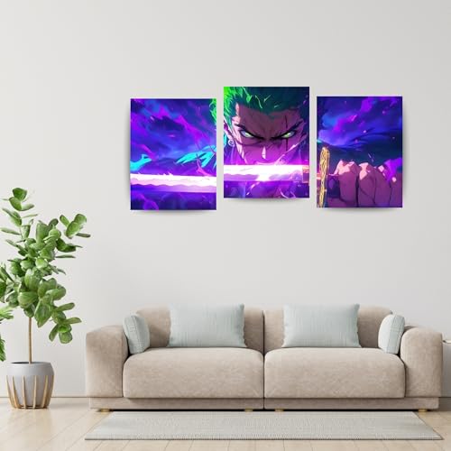 Image of ADRAIL STORE One Piece Anime Manga Poster, Zoro Character Design Wall Poster 3 Panal - A4 Size, 300 GSM, Wall Decor Posters Wall Art For Bedroom, Living room, Office, Dining Room,No Frame (Zoro-2)