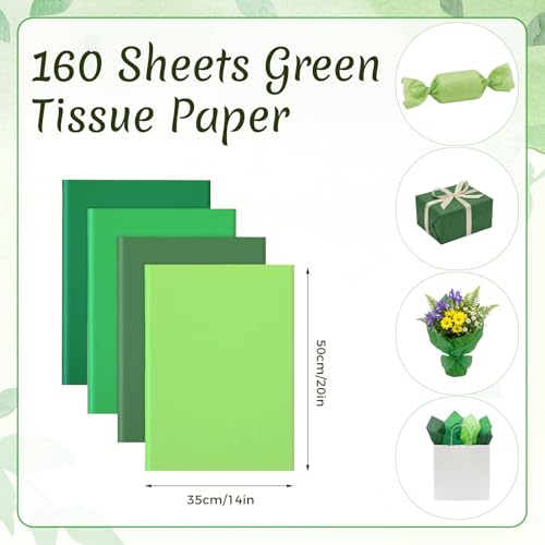 Image of woric 160 Sheets Green Tissue Paper for Gift Bags 20 x 14 Inch | 4 Assorted Green Tissue Paper Bulk for DIY Arts Crafts Birthday First Day of School Decorations