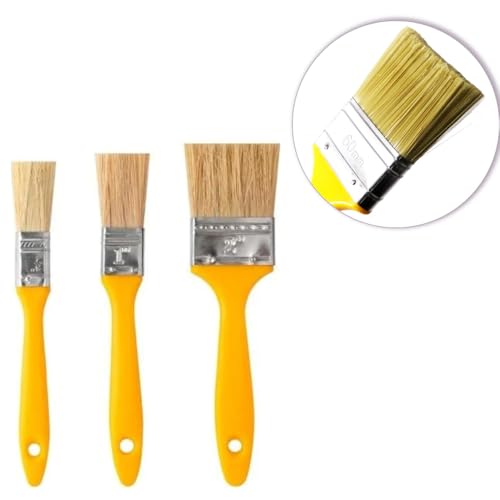 Conjunto de Pincéis de Pintura, Kit trincha 3 Peças, Cabo de Plástico Amarelo, 3/4 Polegadas, 1,5 Po