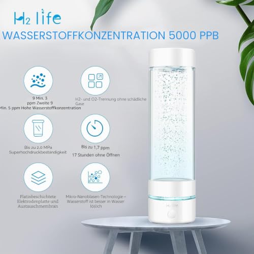 Foto von H2 Life Wasserstoff Wassergenerator, professionelle BPA-freie Wasserstoff Wasserflasche Dual-Modus tragbarer wiederverwendbarer Wasserionisator mit SPE und PEM