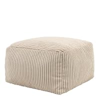 Icon Amara Velours Côtelé Tabouret, Petit Pouf avec Remplissage, Beige