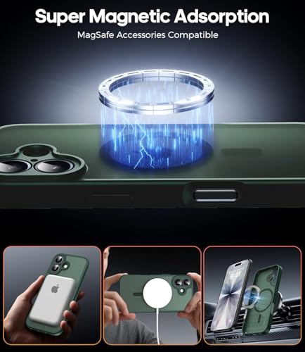 Image of Elzzi Magnetic for iPhone 17 Case (Compatible with MagSafe)(with Camera Lens Protection) Slim Translucent Matte Shockproof with Anti-Fingerprint Phone Case,Green