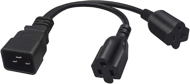 0.32M/1FT IEC320 C20 to 5-15R+5-20R US Standard Socket Y Splitter Power Plug,PDU/UPS Plug C20 to US Standard 3-Holes Power Cable,15A/20A
