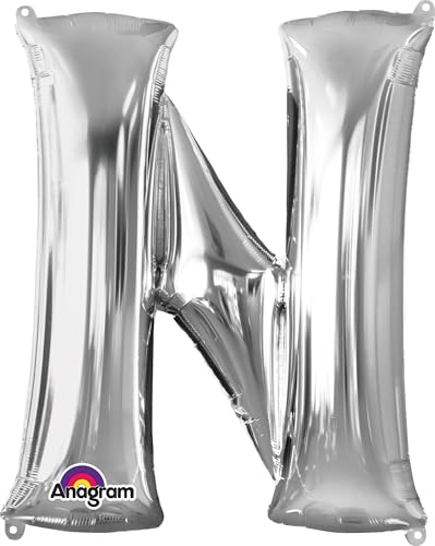 Amscan 9909563 9909563-Argento Lettera N SuperShape Foil Balloon-44, Argento