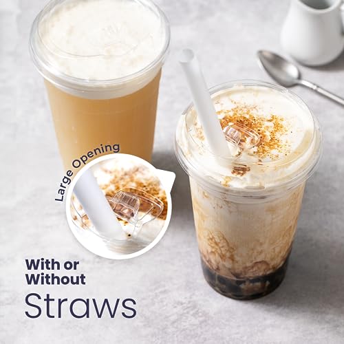 Fit Meal Prep 50 Pack 32 oz Clear Plastic Cups with Strawless Sip Lids, Disposable Plastic Coffee Cups with Lids, To Go Cups for Iced Coffee, Smoothies, Soda, Party Drinks, Bubble Tea, Cold Beverage