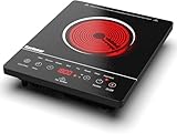 Karinear Piano Cottura in Vetroceramica 1 piastre, 2000W Piastra Portatile 1 fuochi, Piani Cottura Singolo Controllo Tattile con 9 Livelli di potenza e temperatura, Blocco di sicurezza, Timer