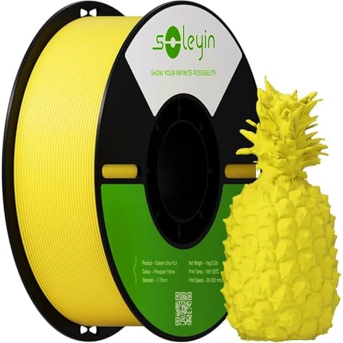 Soleyin 3D Printer Filament, Neatly Wound PLA Filament 1.75mm 1kg Spool (2.2lbs), High-Speed Printing, Dimensional Accuracy ±0.02mm, Strong Toughness & No Warping, Fit Most FDM 3D Printers,Y