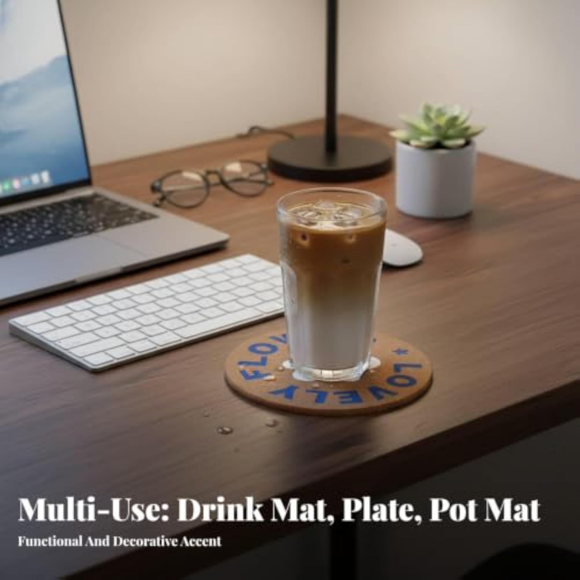 Round Cork Heat Insulation Mat with Colorful Flower Pattern
