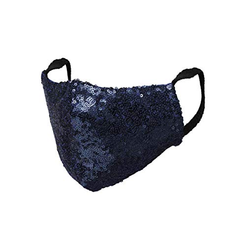Ibadah Designs Face Mask Washable Face Mask with Ear Loops & Nose Wire-3 Layers 100% Cotton all Layer-Cloth Reusable Face Protection with Filter Pocket-Reusable Mask (BLUE SEQUIN)