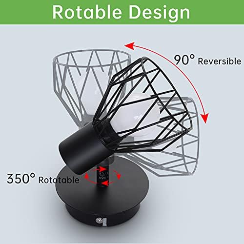 Kimjo Wall Lights Rotatable, Industrial E14 Socket Adjustable Wire Cage Wall Lights, Sconce Wall Lights in Black Metal for Kitchen Living Room Bedroom, 2 Packs
