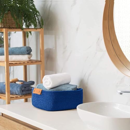 Image of GUDDE Cotton Rope Woven Storage Basket for Toys, Laundry & Blankets | Nursery Organizer Bin | Dog Toy Basket | Decorative Gift Hamper | Jute Style Home Storage (Blue)